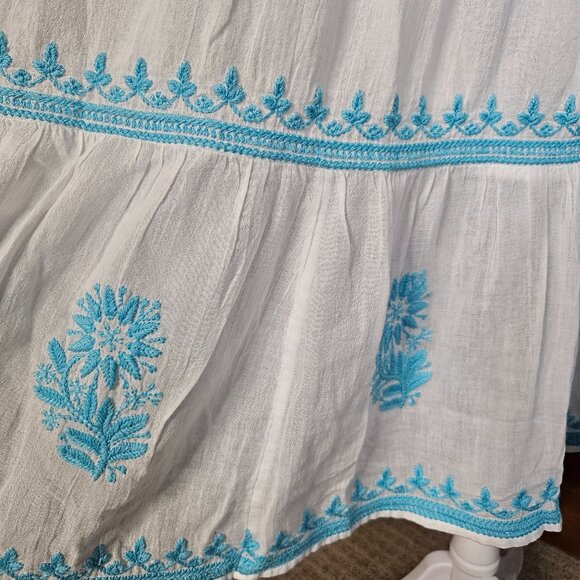 Soft Surroundings Juniper Womens Embroidered Maxi Dress SZ Small White Blue Boho - Picture 9 of 16
